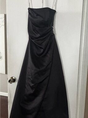 David's Bridal Strapless Black Satin Evening Gown